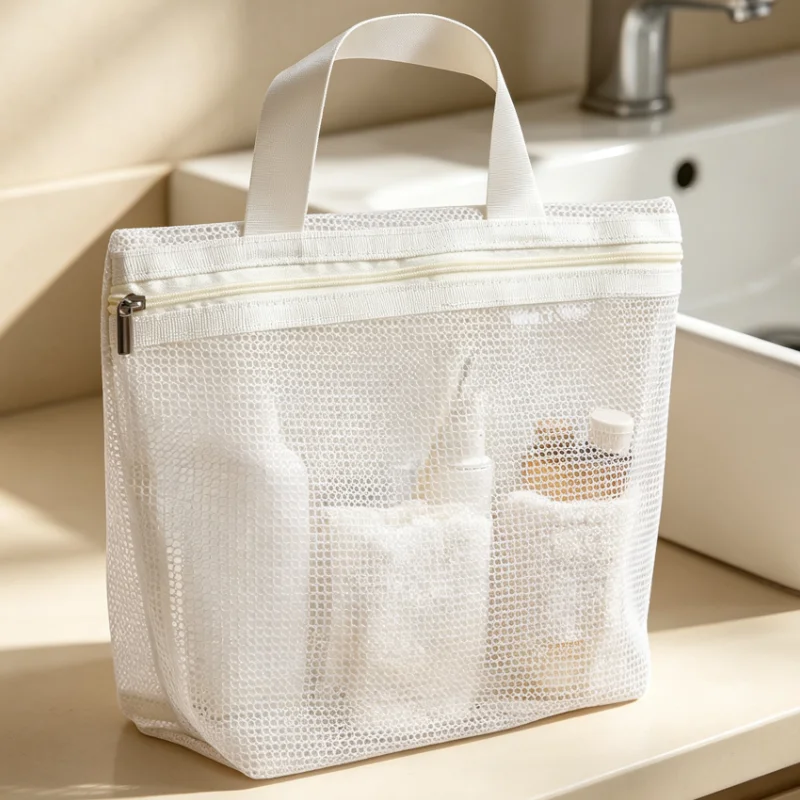 Trousse de toilette en maille, organiseur de voyage portable à fermeture éclair avec poignée pour la gym, la plage et la douche