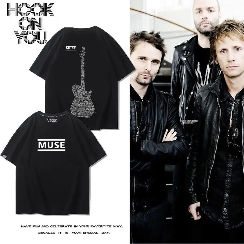 

Muse Band Rock Heavy Metal American Street Vintage Vintage Summer Casual Men's Short Sleeve Men's and Women's Loose T-Shirt