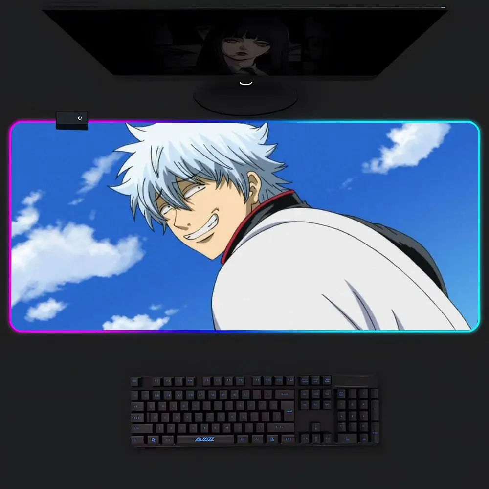 G-Gintoki S-Sakata Gin Tama Anime Mouse Pad Gamer Luminescence Led Mouse Pad Gaming Table Rgb Deskmat Keyboard Pc Mousepad