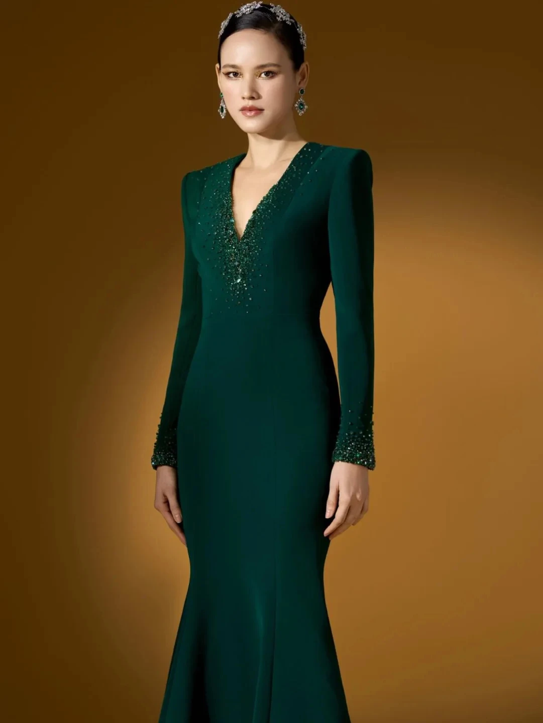 تخصيص حورية البحر الخامس الرقبة طويلة الأكمام فستان سهرة رسمي أنيق دقيق مناسبة مخصصة أثواب موضة فساتين المشاهير