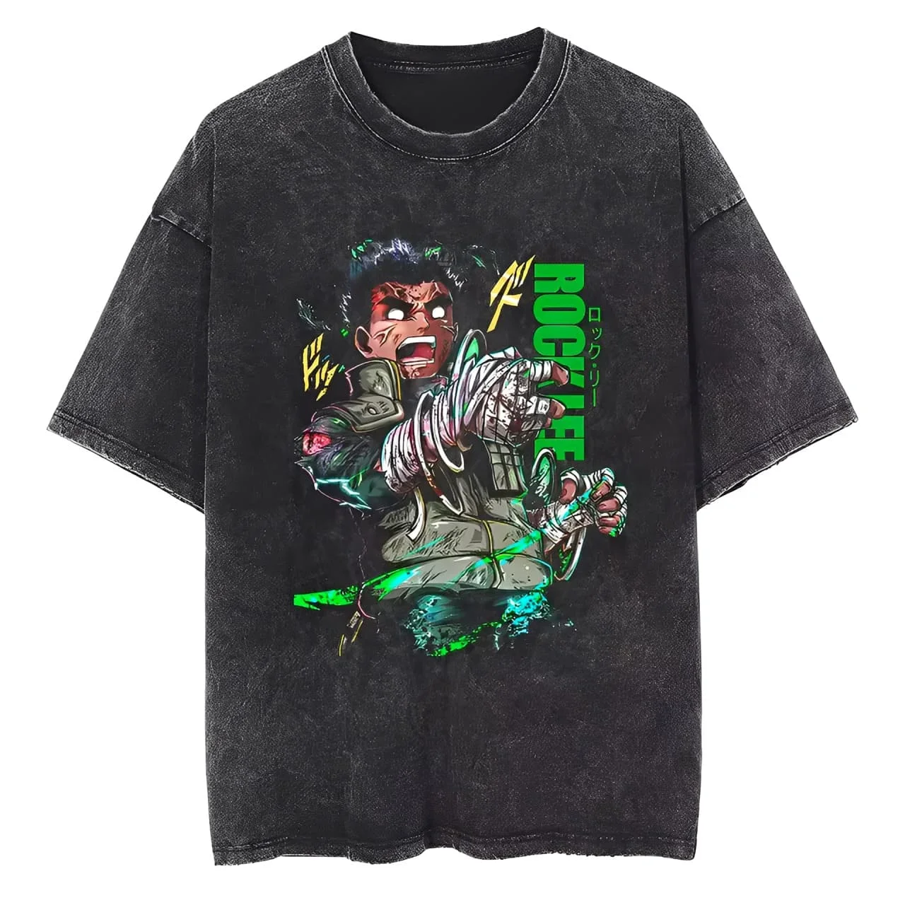 Rock Lee T Shirt Naruto Men Acid Wash Eight Gates Anime Graphic Cotton Streetwear Hidden Leaf Ninja Taijutsu Vintage Bootleg Tee