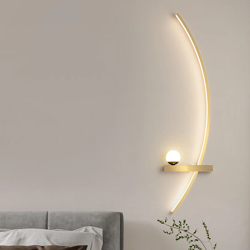 Modern LED Crescent Wall Lamp Minimalist Stripes Black Gold Decorative Sconces For Bedroom Bedside Study Home Lighting Lusters