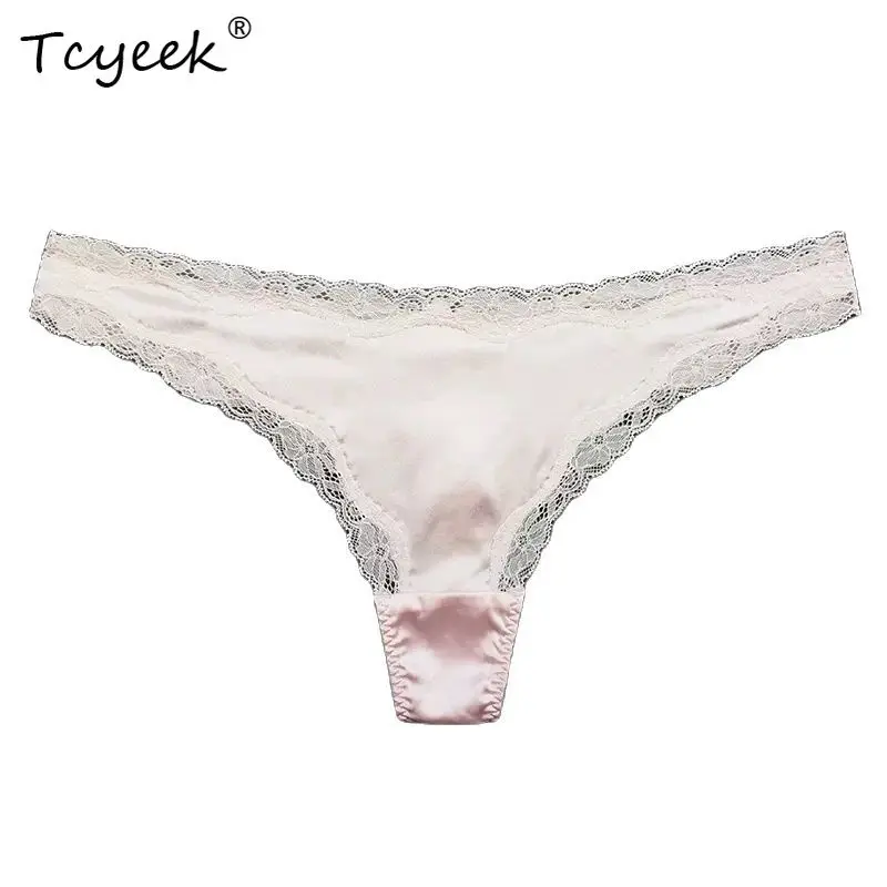 

Tcyeek, 93%Mulberry Silk Thong, Women Low Rise Lace G-string, Comfortable Breathable T-Back, 2024 Spring Summer New, P43261QM