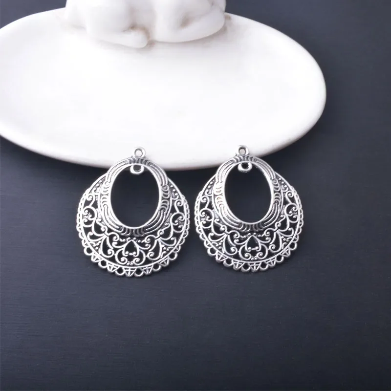 12 Stück/Set Böhmische Antik-Silberfarbene Übertriebene Ohrring-Verbinder Anhänger Schmuckzubehör mit vielen Löchern Charms DIY Damenohrringe – Detail 6