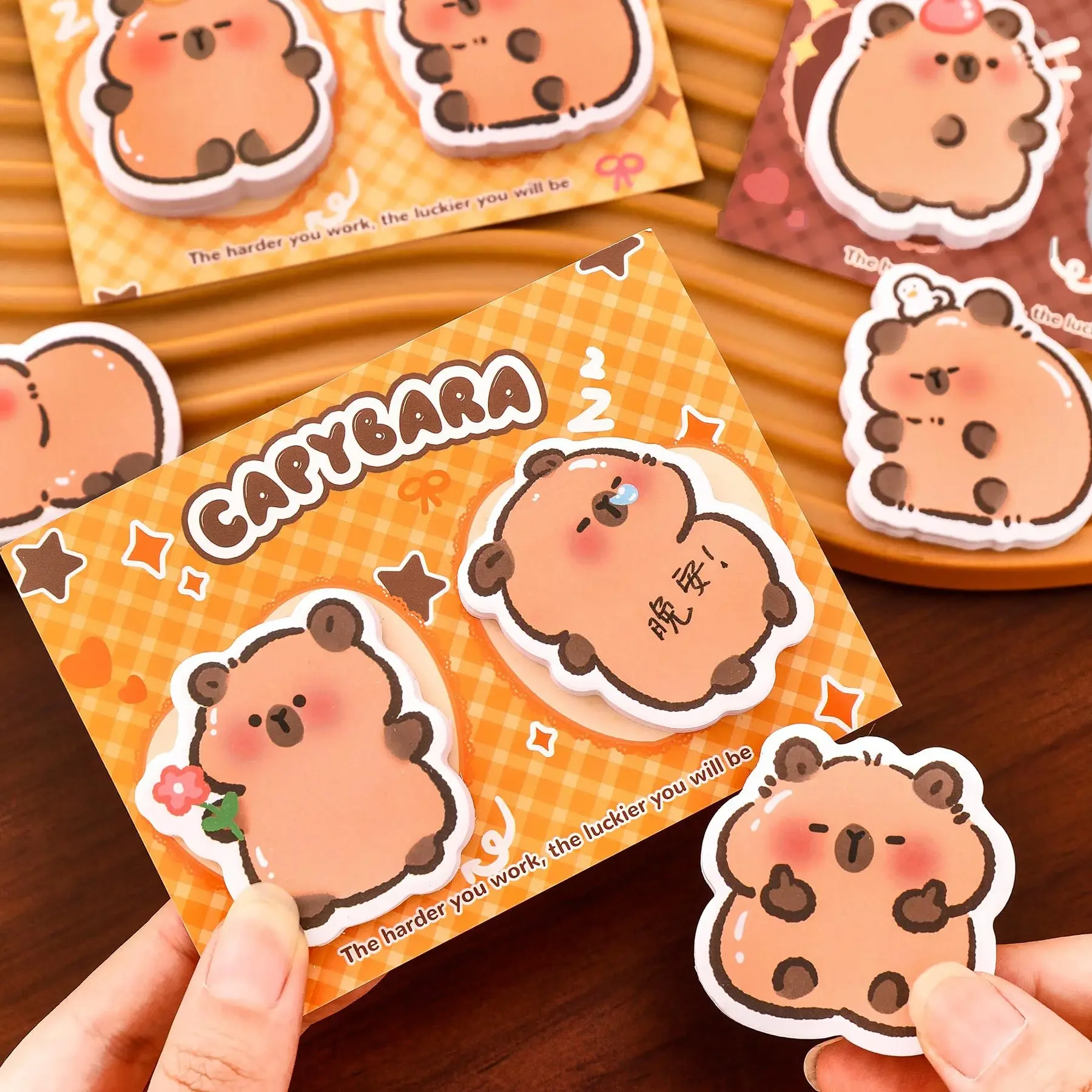 4Pcs/Lot Cute Double Sticker Capybara Memo Pad Cartoon Hydrochoerus Message Notes Sticky Note Kids School Office Stationery