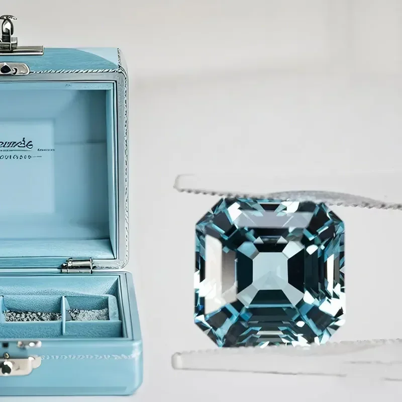 Aquamarine Color Lab Grown Sapphire Asscher Cut DIY Ring Necklace Earrings Main Materials Extremely Shiny Quality Cert