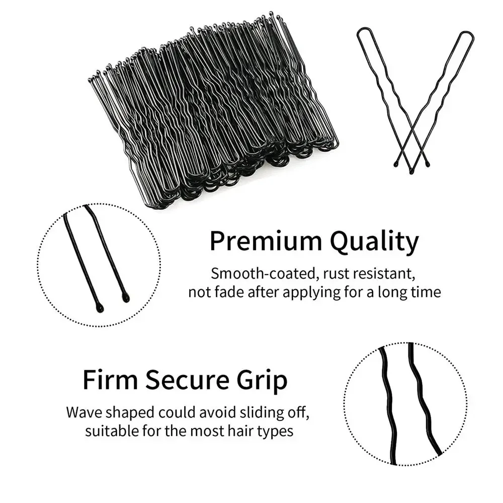 50/100 PCS  Women Hair Waved U-Shaped Bobby Pin Barrette Salon Grip Clip Bridal Hairpins Black Metal Hair Accessories For Bun