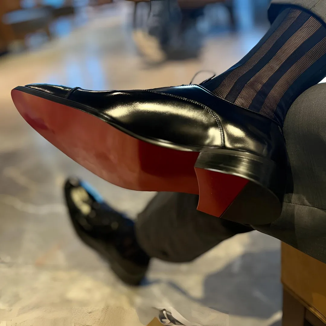 Business Formal Oxford Shoes for Men Wedding Red Sole Sharp Pointed Shoes Fashionable Leather Stitching Wear Resistant Rubber...