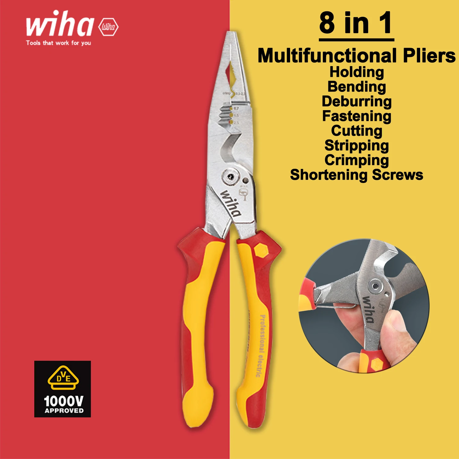 WIHA 45489 Multifunctional 8 in 1 Insulated Pliers Electrician Wire Stripping Plier 1000V VDE Germany Quality