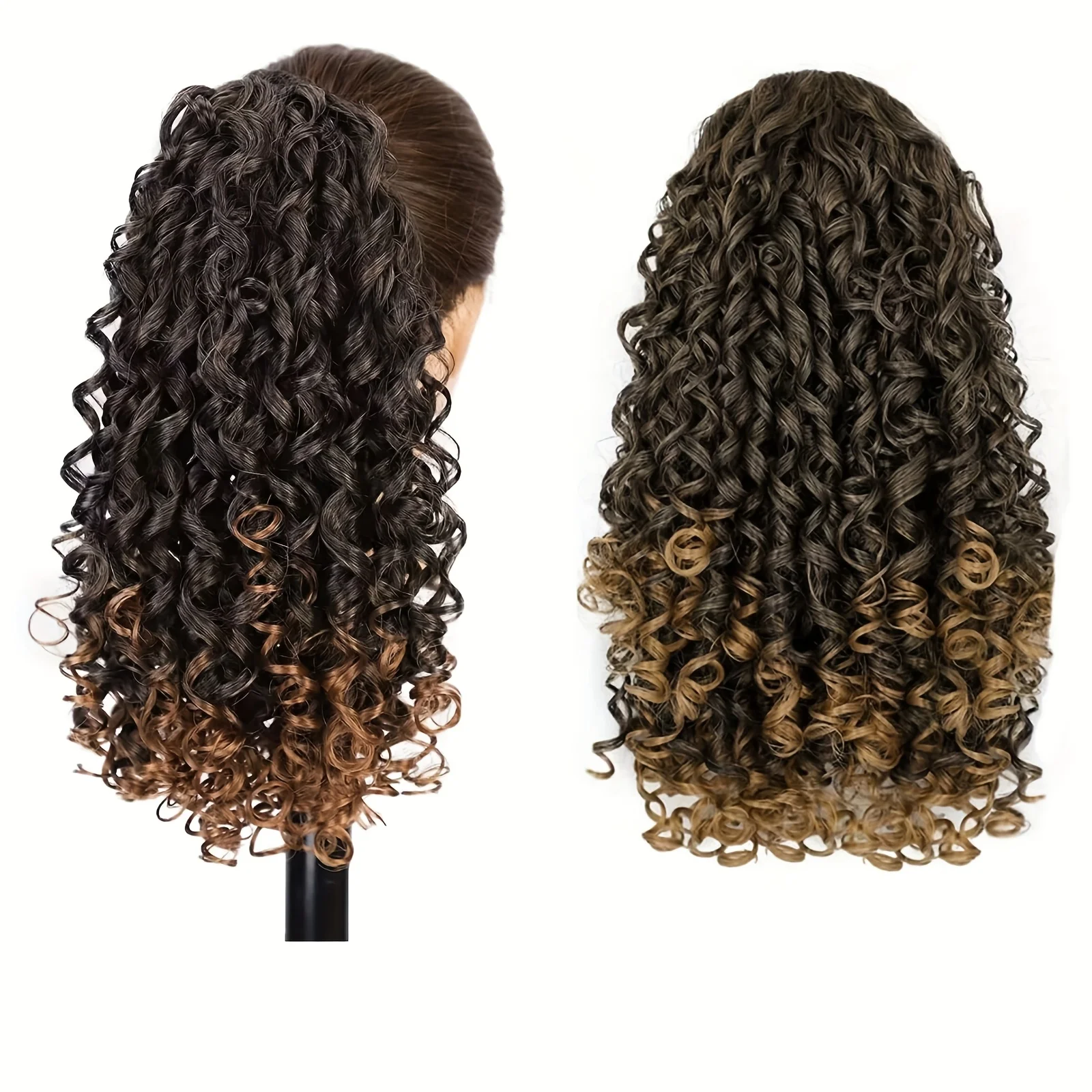12-inch synthetic claw clip ponytail with drawstring, suitable for medium curl hairstyles