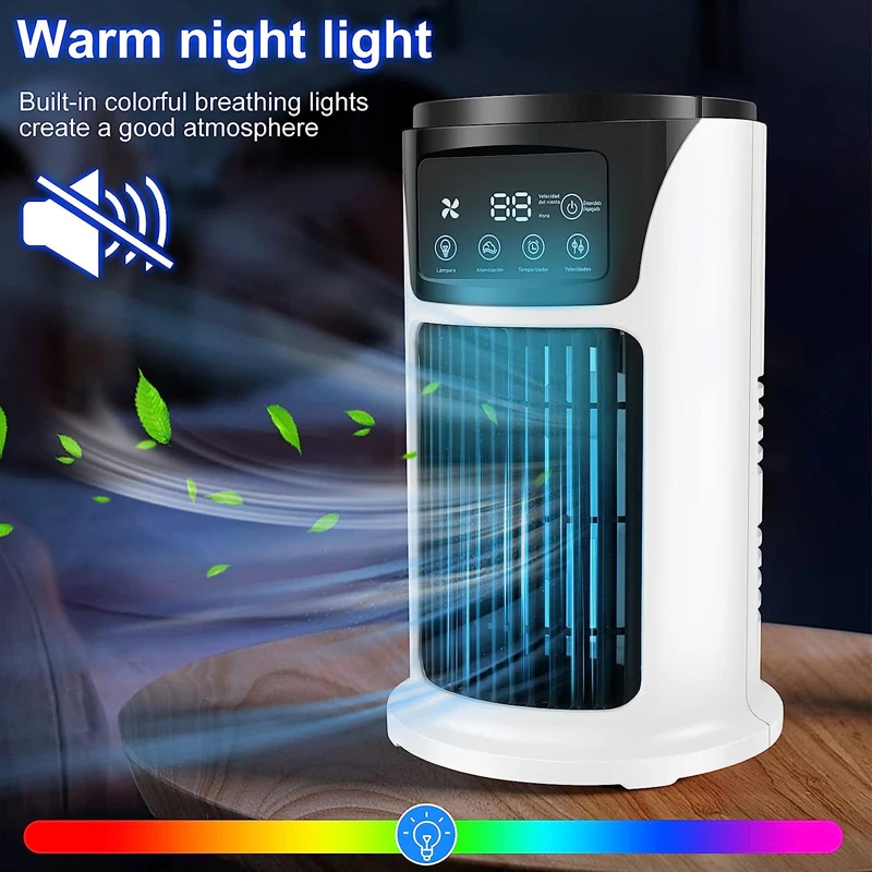 

Mini Portable Air Conditioner Personal Cooler Fan 300ML Air Cooler Humidifier With 7-Color Light 6 Wind Speeds For Home Office