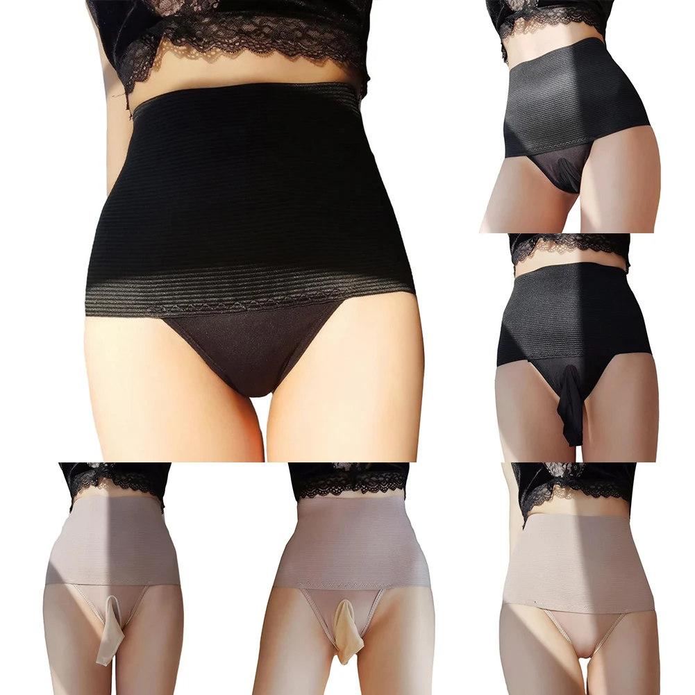 Roupa interior transparente de cintura alta para homens e mulheres, cuecas sexy