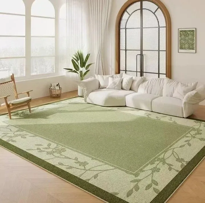 Green Botanical Border Rectangle Area Rug Floor Mat Vintage Leaf Floral Frame Print Carpet for Living Room Home Decor