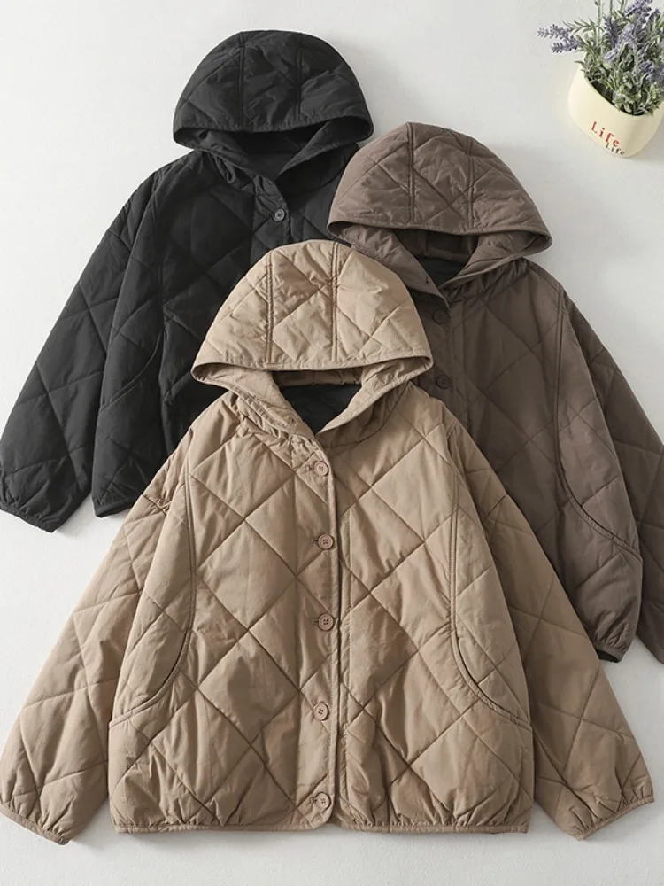 

Faionable Lightweight Warm Hooded Cotton Jaet ort Outerwear Women's Winter Small Size Casual Cotton Filled Thiened Top