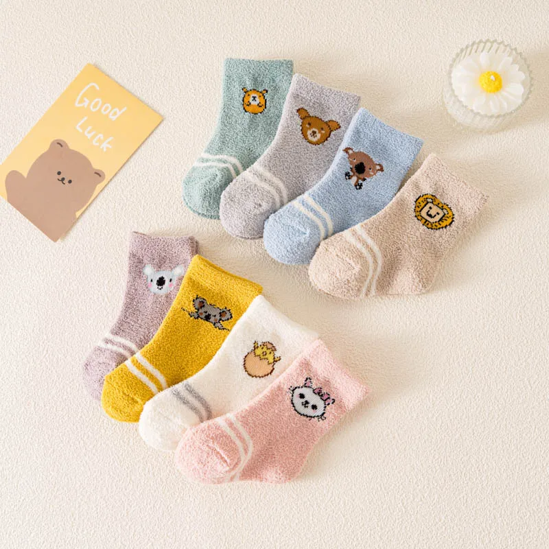 Baby Socks Sbring Autumn and Winter Thick Warm Baby Plush Socks Children's Coral Velvet Floor Socks 0-3 Years Old