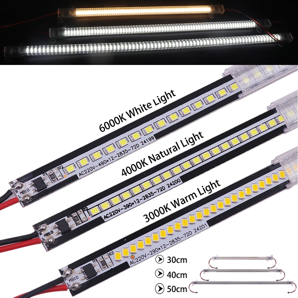 AC 220V LED Bar Lights 72LEDs/m Super Bright 2835 LED Rigid Strip Light 30 /40 /50CM Lamp for Home Kitchen Under Cabinet Light