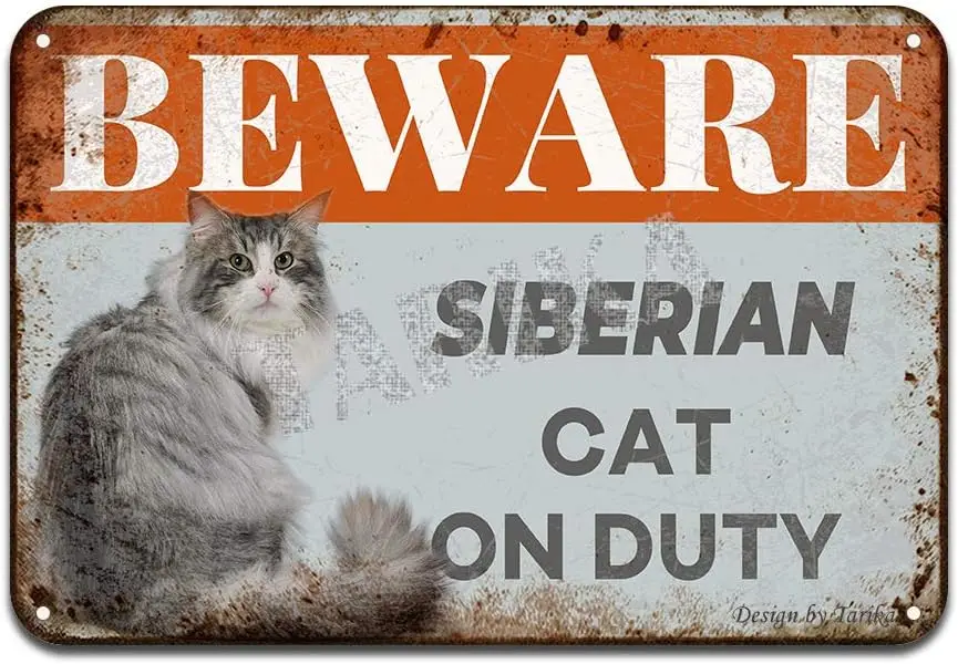 Beware Siberian Cat On Duty Iron Poster Painting Tin Sign Vintage Wall Decor for Cafe Bar Pub Home Beer Decoration Crafts