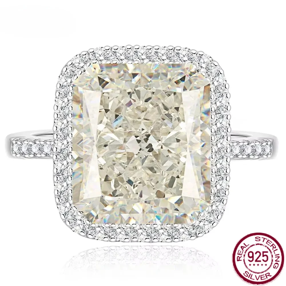 Yaranyan 100% 925 Sterling Silver 12 * 14MM Crushed Ice Cut Lab G White Sapphire Gemstone Wedding Engagement Ring Fine Jewelry