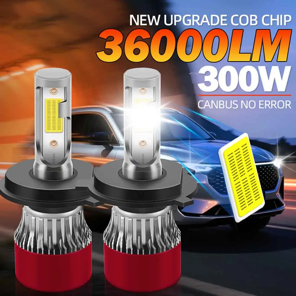 

2PCS H4 H7 LED Canbus Headlight Bulbs 36000LM COB H1 H11 9005 HB3 9006 HB4 300W 6000K H13 9007 Turbo Fan Car LED Fog Light 12V