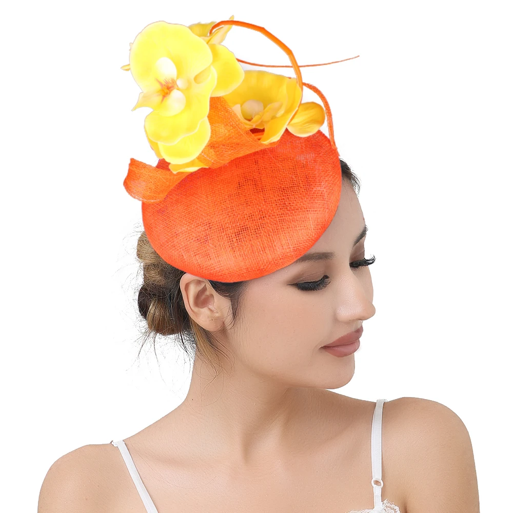 

Ladies High Quality Sinamay Fascinator Hats with Hair Clip for Wedding Church Party Race Headwear Bride Wedding Hair Accessories