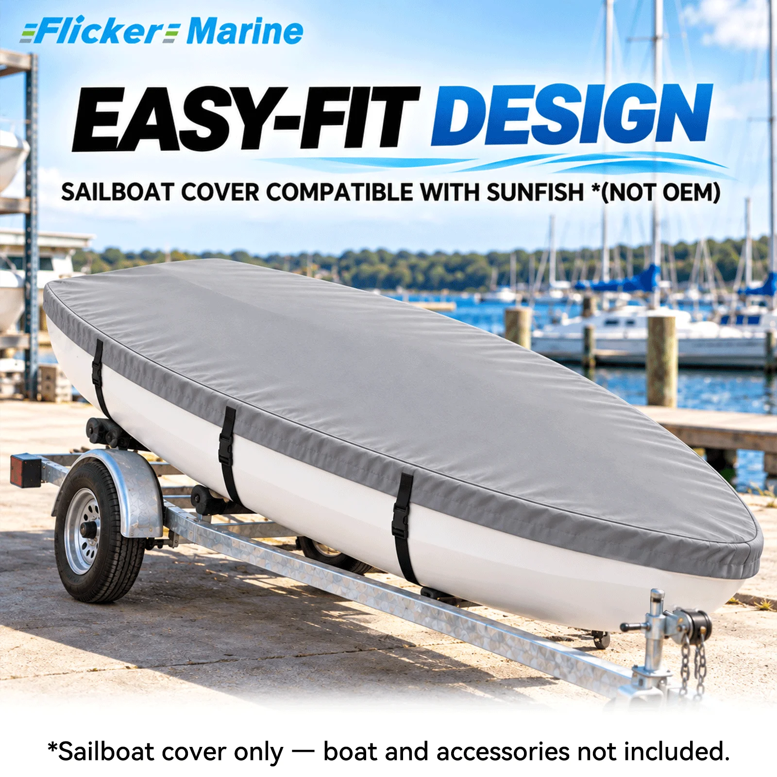 Flicker Marine Polyester Sailboat Cover, UV Protection Waterproof Marine Accessory Compatible With Sunfish Sailboat