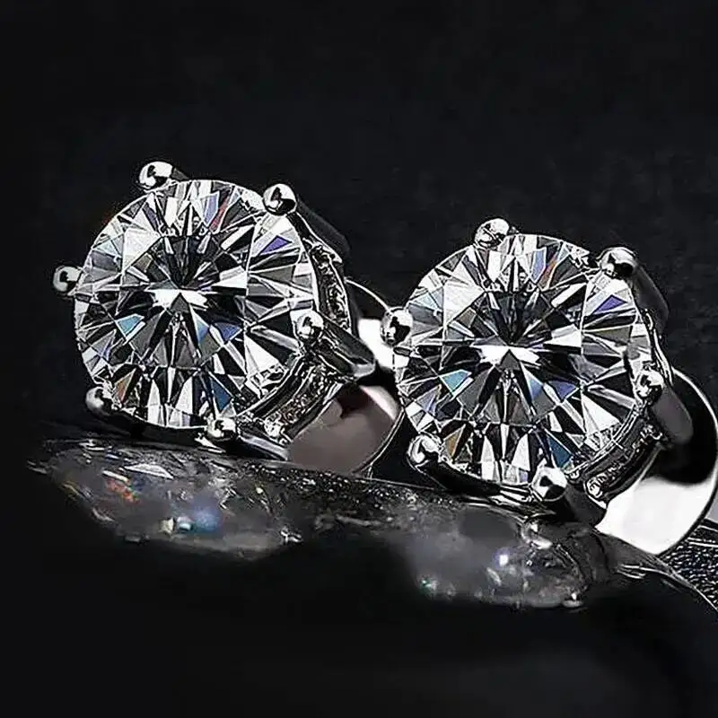 Classic Mossanite Diamond Ear Stud 3-8mm 1ct 2ct 14K Gold Plated 925 Sterling Silver VVS GRA Moissanite Earring for Women Men