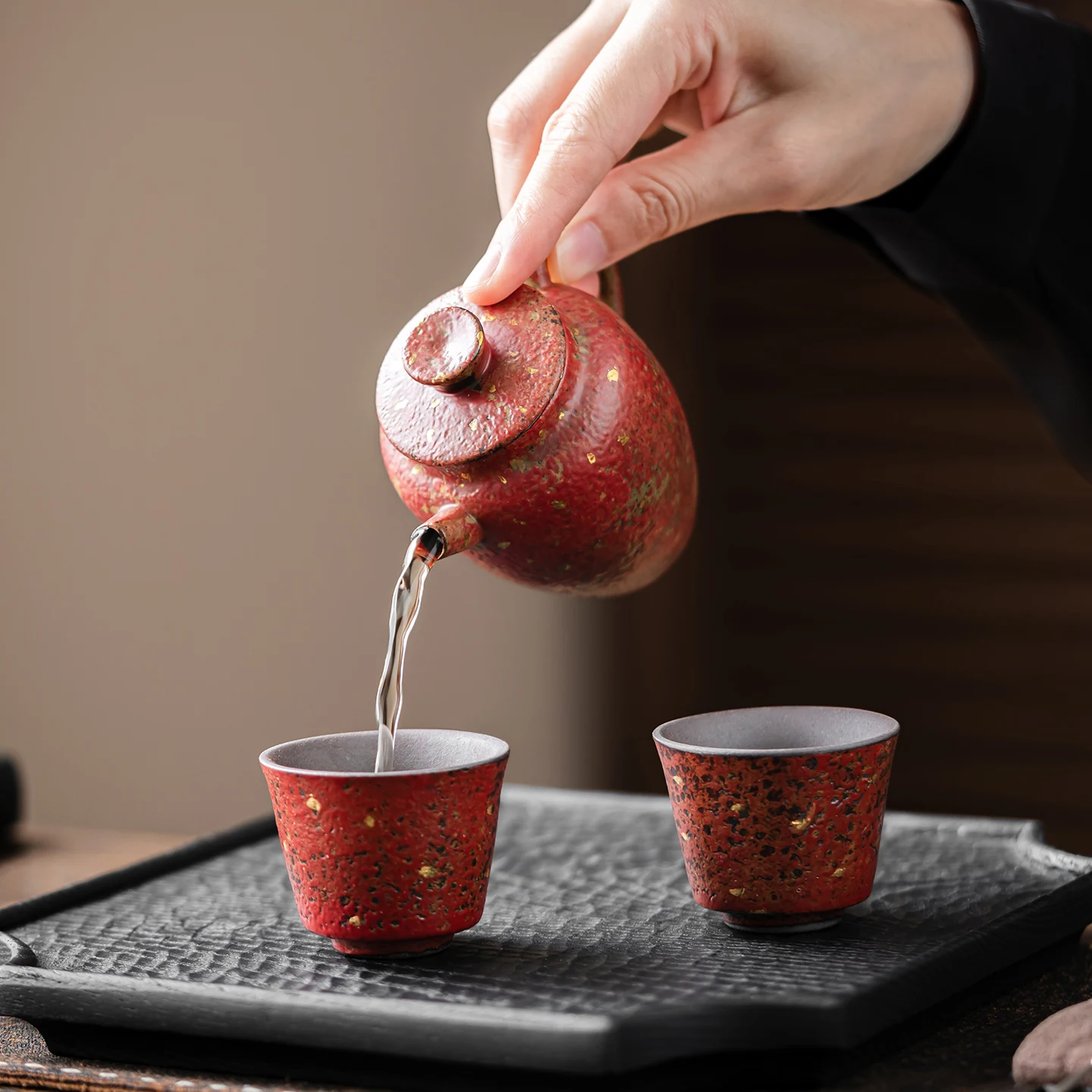 Shangqi General Pot Ceramic Tea Kettle Gold Splashed Rustic Porcelain Gongfu Tea Set for Home Use Chinese Restaurant Supplies