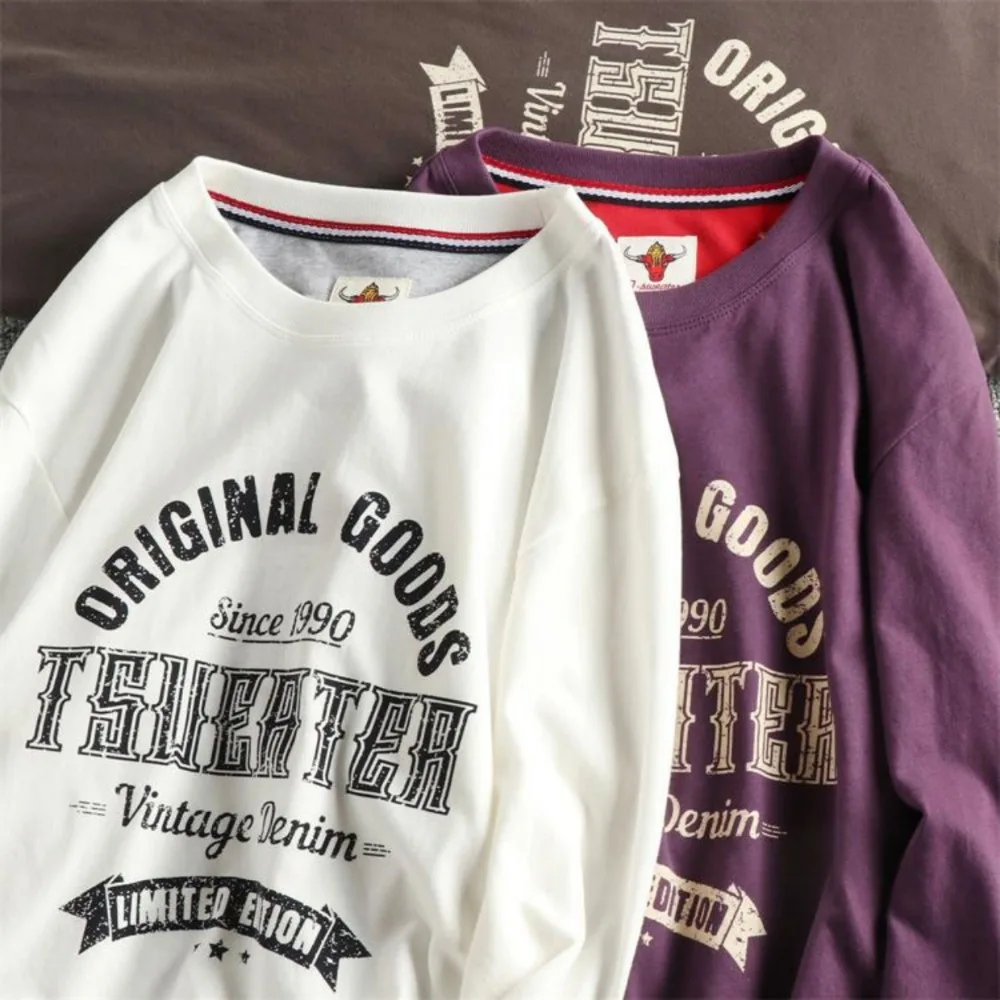 

Новая осенняя футболка с длинными рукавами и буквами в стиле ретро, мужская модная базовая рубашка из мехового хлопка цвета хаки