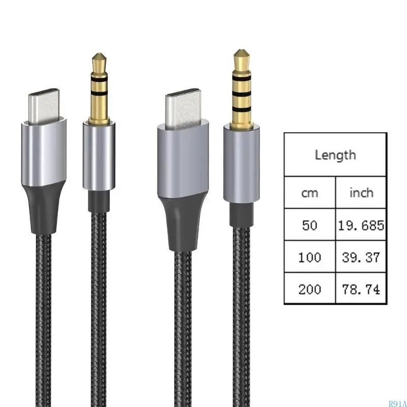 R91A USB Type C إلى 3.5 مم كبل الأذن سلك سلك AUX سلك موثوق به