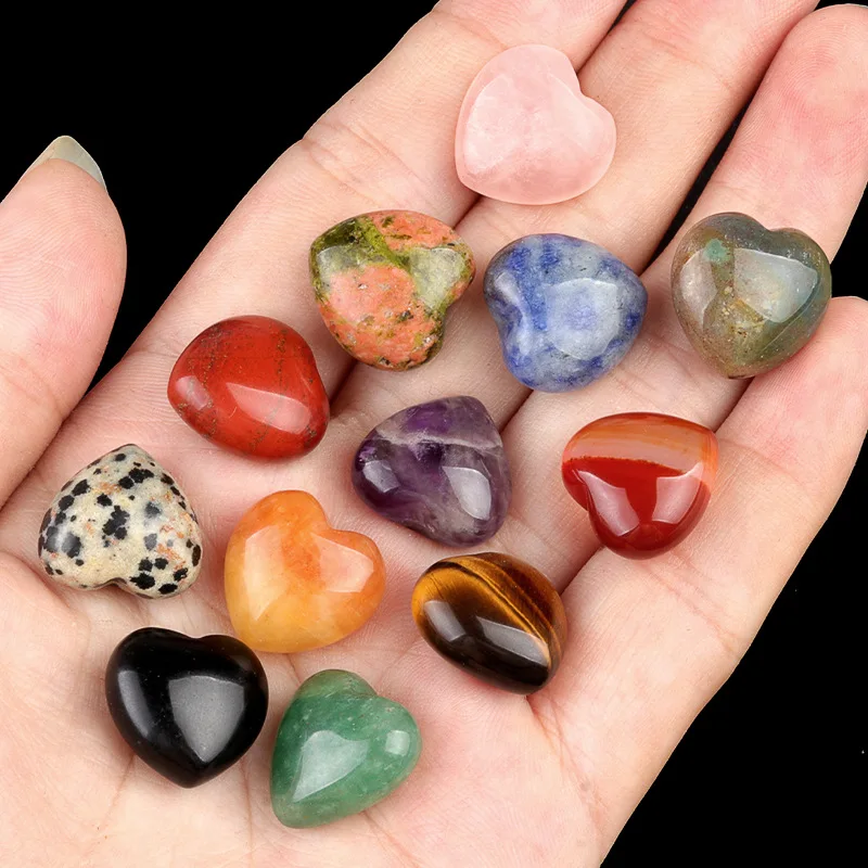 5Pcs Natural Stone Ornament Crystal Agate Heart Aura Rune Yoga Stone Chakra Home Decor Supplies DIY Accessories