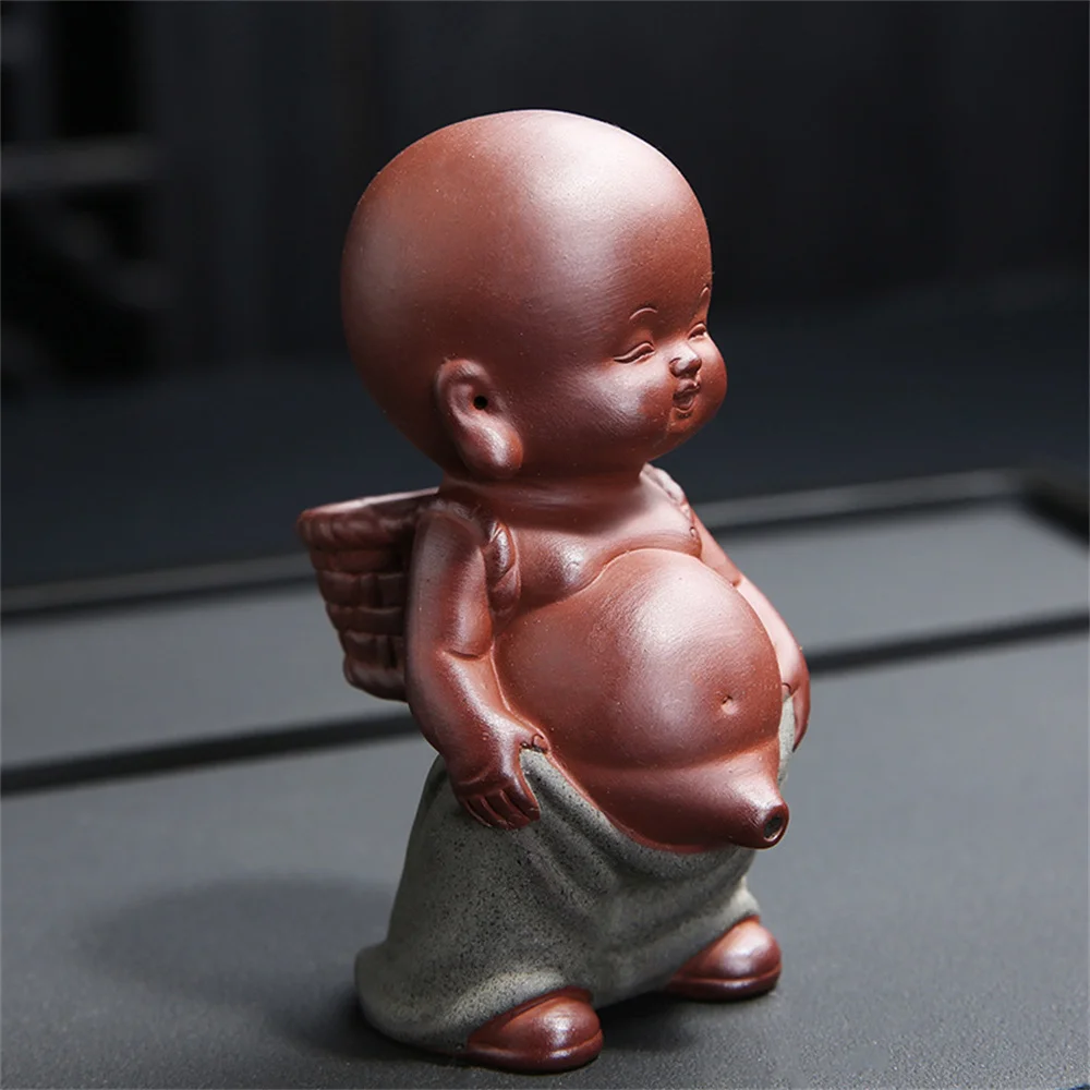 Purple Sand Tea Pet Ornaments Little Monk Ceramic Figures Tea Play Peeing Doll Tea Set Peeing Water Spray Accessories