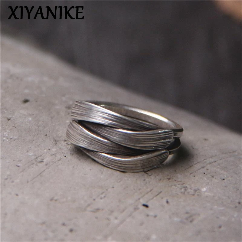 

XIYANIKE Vintage Thai Silver Hugging Cuff Finger Rings For Men Women Retro Fashion New Jewelry Couple Gift Party anillos mujer