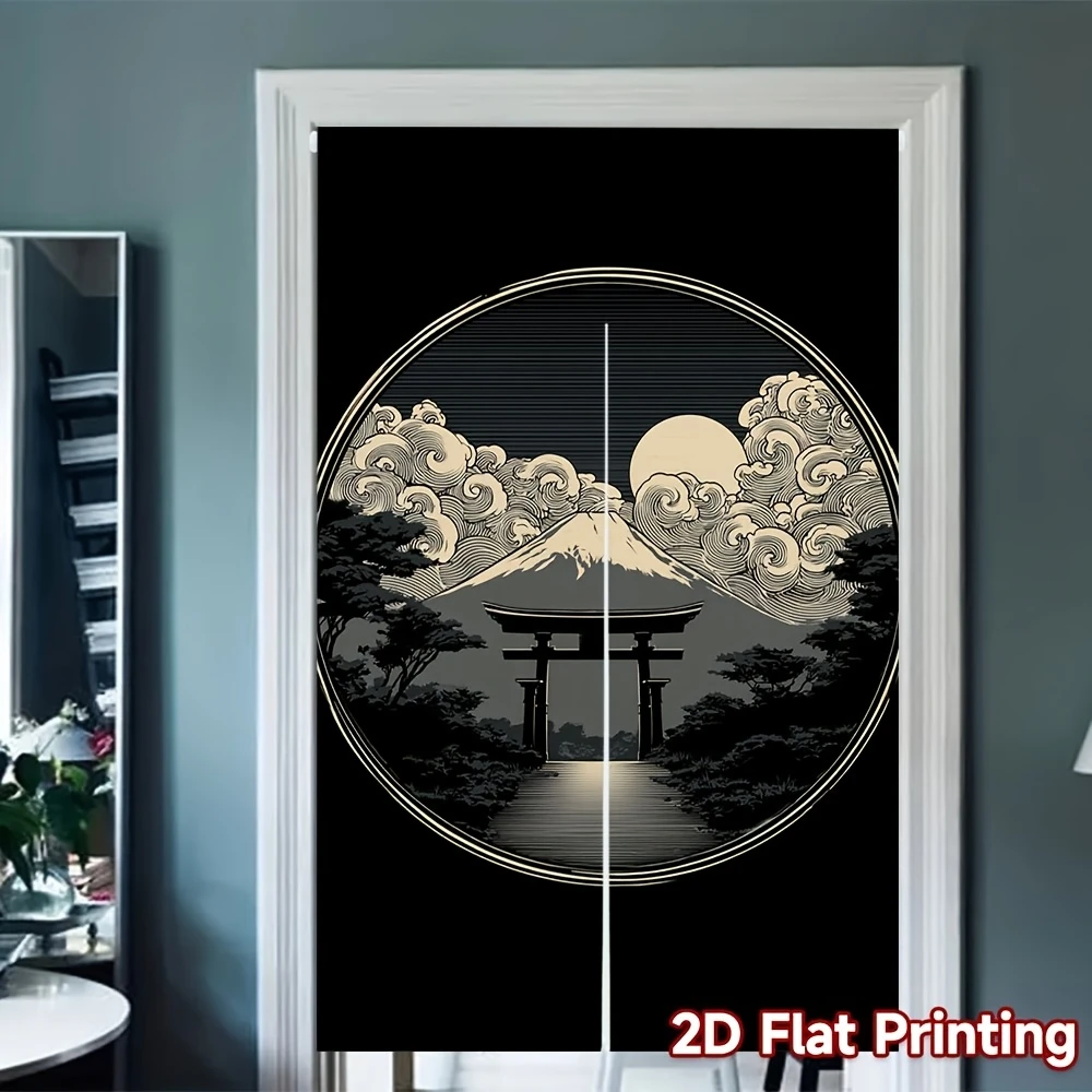 VIKAMA Mount Fuji Torii Gate Noren Curtain Japanese Ukiyo-e Half Door Wabi Sabi Room Divider Decor