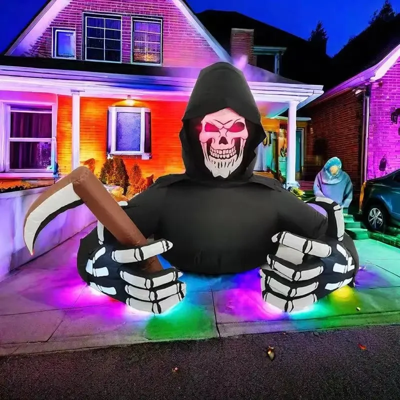 Inflatable logo Spooky Skeleton Light up Figure Halloween Decorative Ornament for Yard and Event Venue Decor