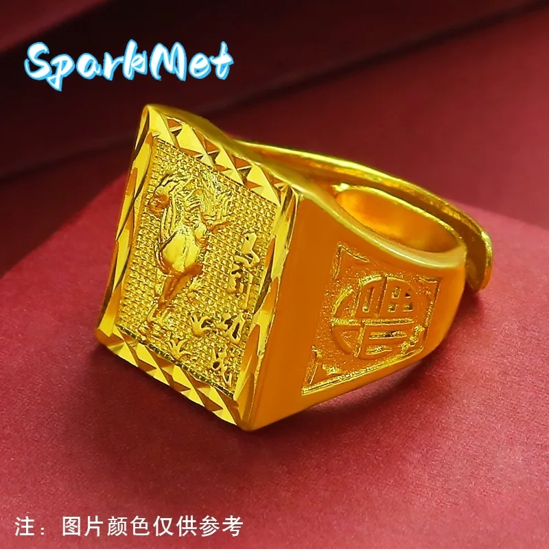 

SparkmetFashion 24K real gold Success Ring Men's 999 Gold Open Ring Fashion domineering men's