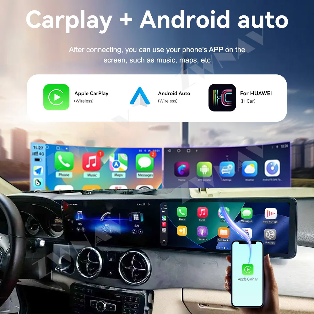 For Mercedes-Benz GLK 2013-2015 Android 14 Car Radio Dual12.3“ Screen Navigation Device Wireless GPS Stereo Multimedia Player