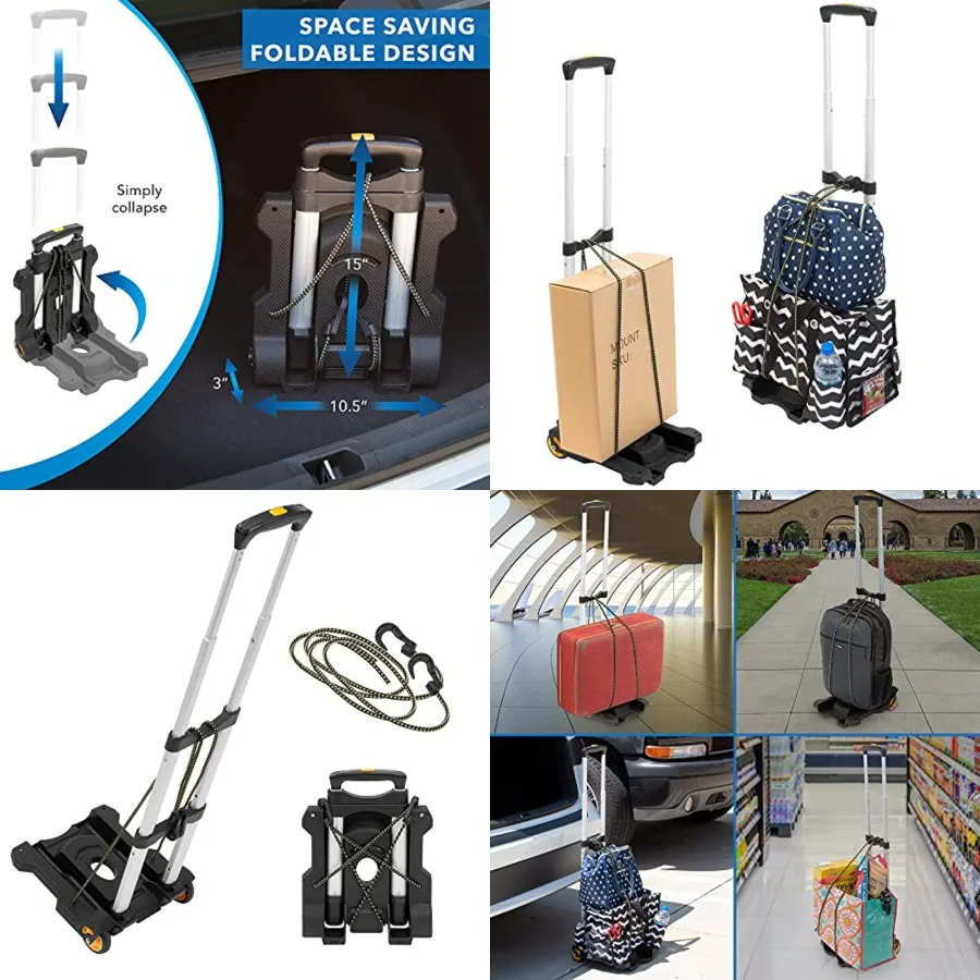 

Folding Luggage Cart with Wheels, Foldable Hand Truck Dolly Carries 77 lbs, 4 lbs Lightweight, Fits Carry-On, Telescoping Handl