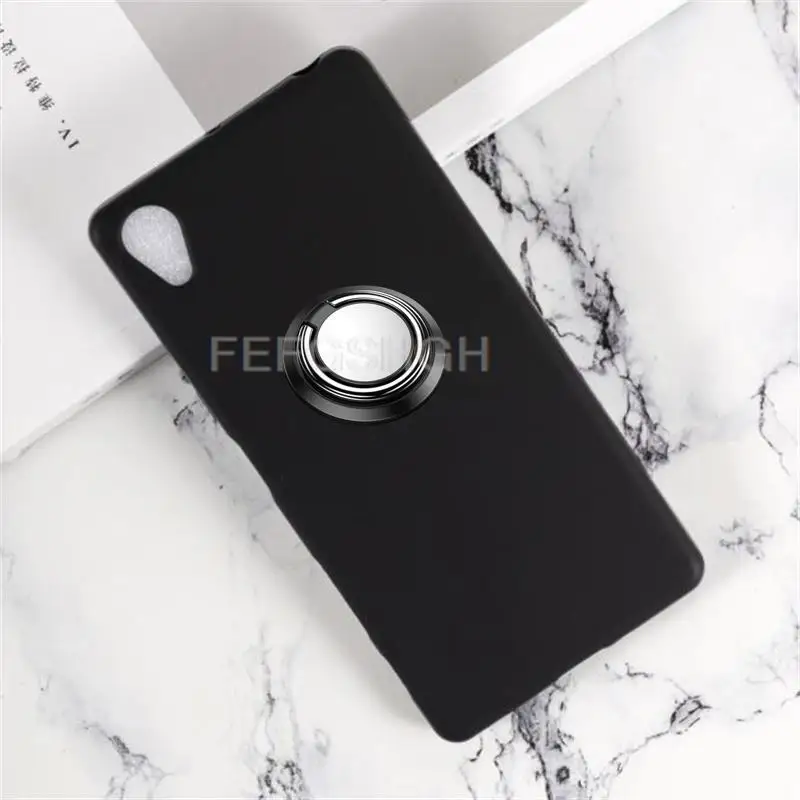 Soft TPU Silicone Phone Protect Case, Anti-queda Shell, suporte do anel traseiro, apto para Sony Xperia X F5121 F5122, 5.0"