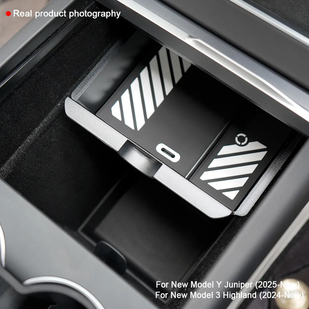 Mittelkonsolen-Aufbewahrungsbox Passend für Tesla Model Y Juniper 2026 Model YL Transluzenter Rauchgrauer ABS-Organizer 2/4/6 Stück Silikon-Pad-Set – Detail 3