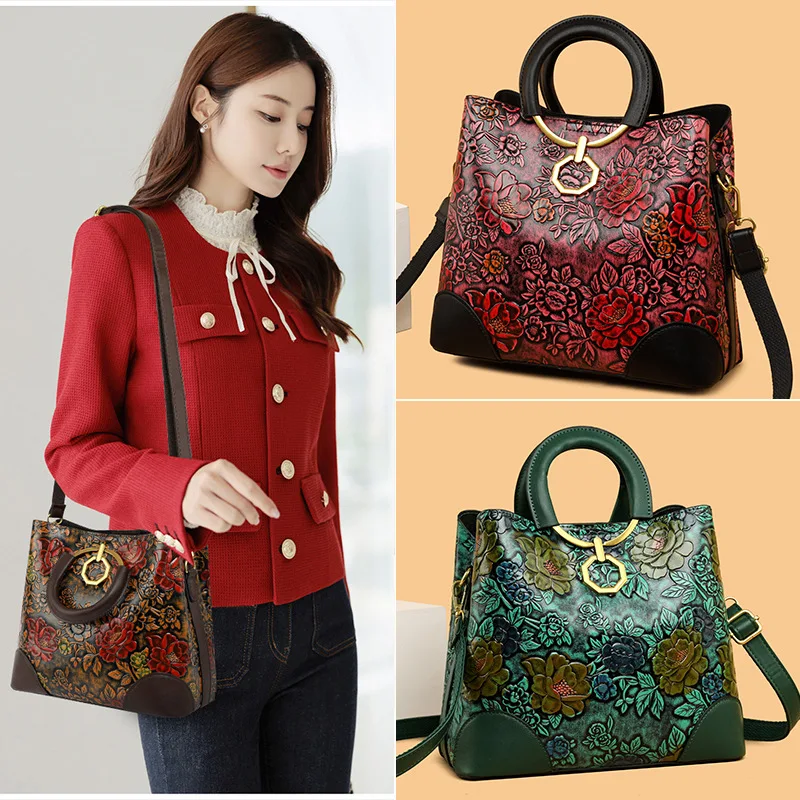 Vintage Handmade Carved Handbag 2024 New Fashionable and Versatile Crossbody Bag Women's Commuting High-quality Shoulder Bag