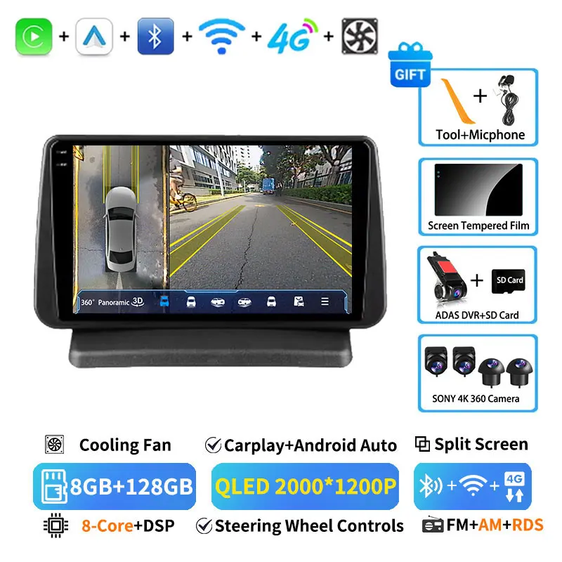 Draadloze Carplay Android 15 voor Nissan Note E11 2005 - 2013 Stereo 360 Camera Autoradio BT GPS WIFI 4G LTE DSP Videospeler RDS