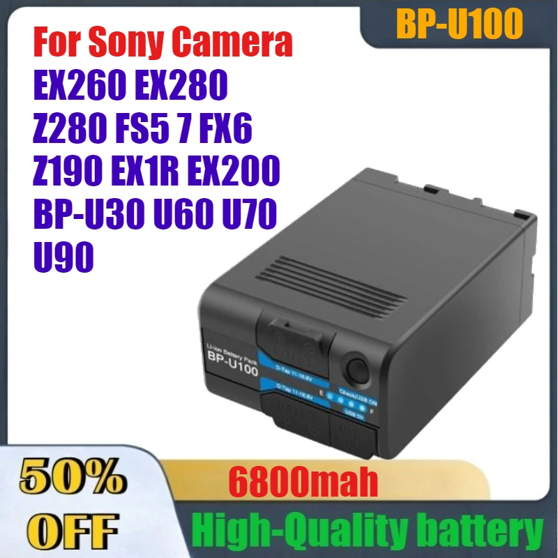 소니 카메라 EX260 EX280 Z280 FS5 7 FX6 Z190 EX1R EX200 BP-U30 U60 U70 U90용 6800mAh BP-U100 BP-U90 배터리