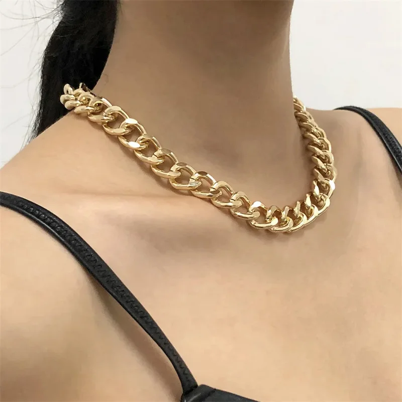 Vintage Big Necklace for Women Trendy Twist Gold Color Chunky Thick Lock Choker Chain Necklaces Party Jewelry Gifts wholesale