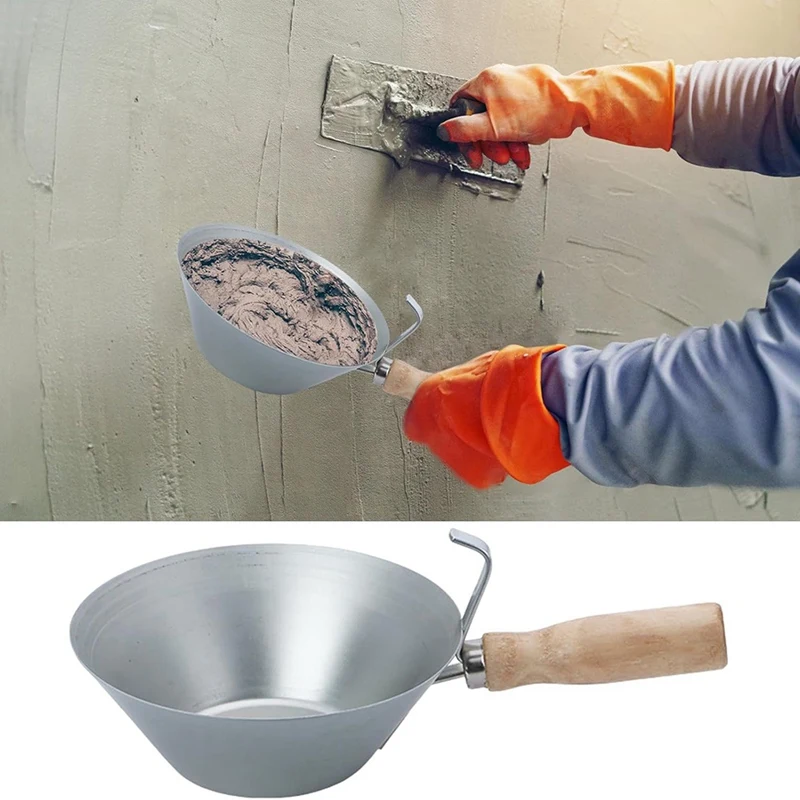 ABJI-Metal Mud Pans With Wood Handle Heavy Duty Drywalls Plaster Mud Pans Scraping Scoops For Plastering Tools