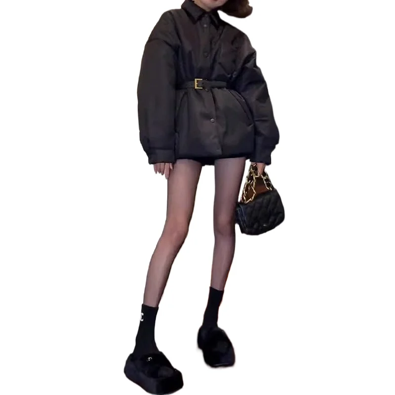 

Winter New Korean High-end Temperament Hepburn Style Super Good-looking Thickened Waist Black Cotton Coat Women Intellectuality