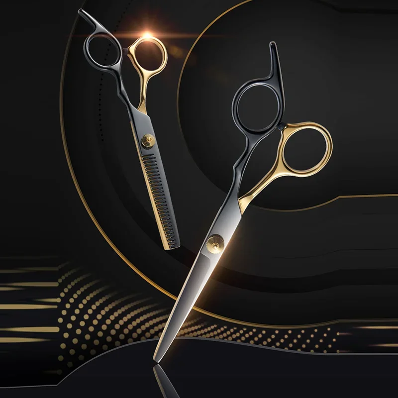 Professional Hair Cutting Scissors, Home Hair Cutting Barber/Salon Thinning Shears, Stainless Steel Hairdressing Black Golden