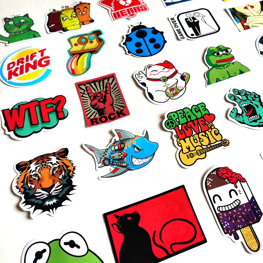 50pcs Cool Classic Random Stickers Car Motorcycle Scooter Car Bike Luggage Phone Skateboard Sticker Bomb Sticker for Kids Gift