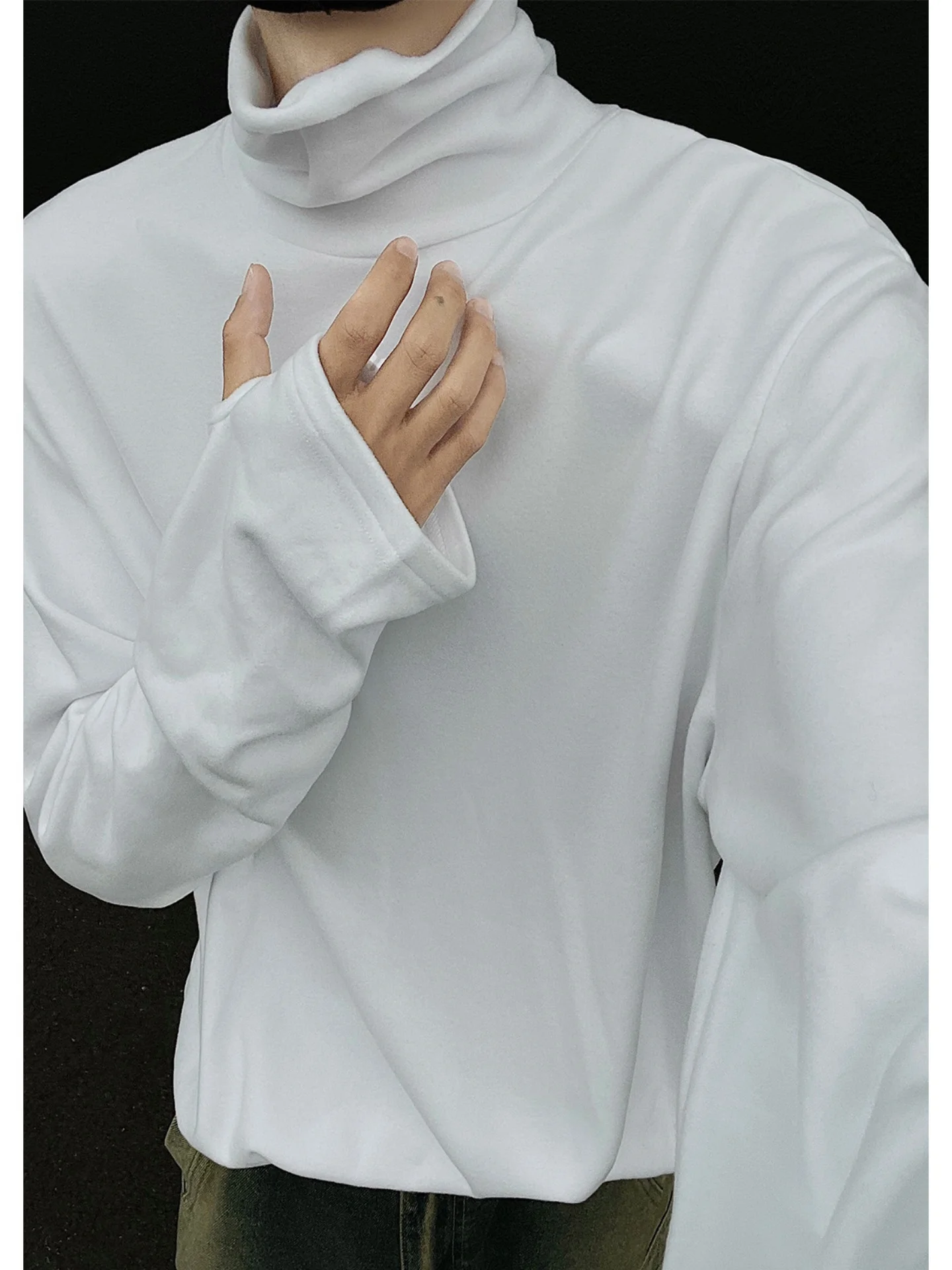 

Long Sve T-irt Men's Pure Color Basic f High Collar Velvet Base irt Autumn Winter Sle Inner Wear Casual Tee irt