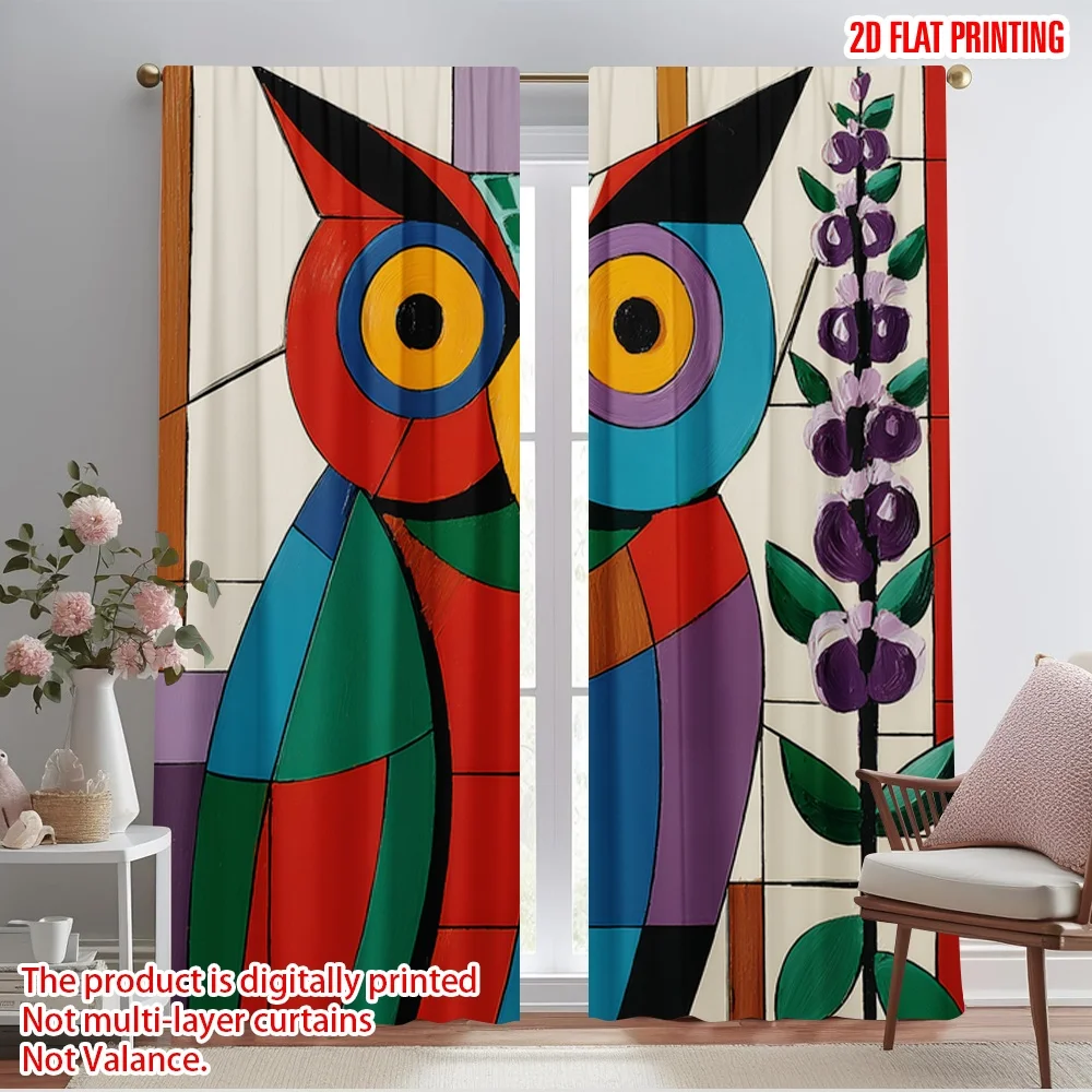 

2pcs 2D flat printing Window Curtains Geometric Owl Lavender Polyester Without Electricity All Season Party & Holiday Decor