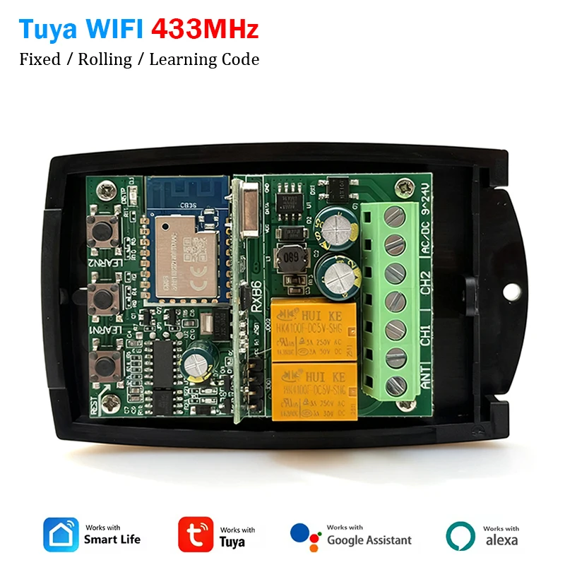 

Universal 433MHz Tuya WIFI Smart Switch Receiver Opener for Garage Door / Gate Remote Control 433.92MHz Module Controller Relay
